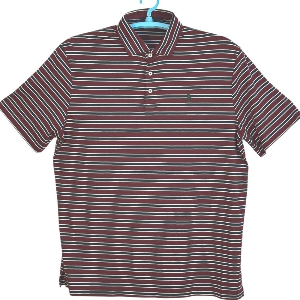 Polo‎ Ralph Lauren Golf Shirt Classic Fit Maroon Navy White Stripe Athleisure LG